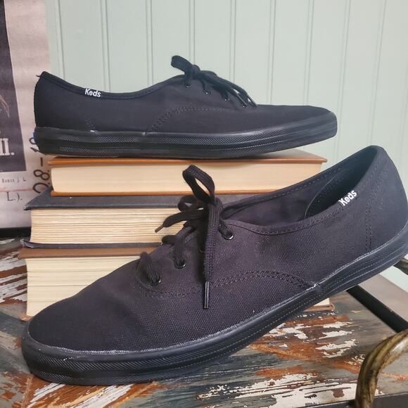 Keds All Black Champion Canvas Lace Up Sneaker US W9.5 - Picture 1 of 10